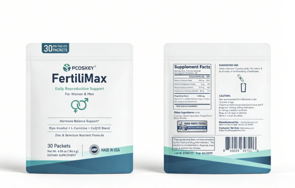 生成保健品宣传图 PCOSKEY®FertiliMax- Couple’s Preconception Nutritional Add-On-30 packets